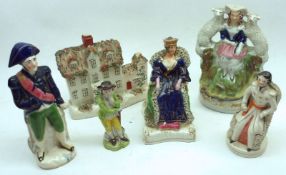 A Mixed Lot of six 19th Century Staffordshire Ornaments, comprising Model House titled “Potash