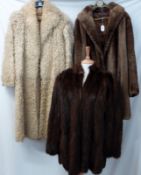 Three Ladies Vintage Coats, comprising of a mid-brown Bradleys Kangaroo Skin Coat, length 35”;