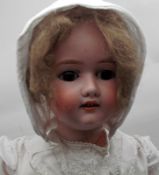 Schoenut & Hoffmeister Bisque Socket Head Doll, with brown weighted sleep glass eyes, painted