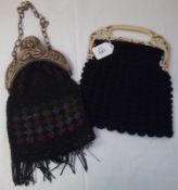 A 1920s Black Beadwork Evening Purse, with moulded clasp (damage to clasp); together with a Black