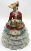 A 19th Century Novelty Covered Jar modelled as a lady in flowing skirt, decorated in colours with