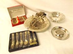 A Mixed Lot: two round Silver Plated Bowls; a quantity of various cased and loose Cutlery, Sugar
