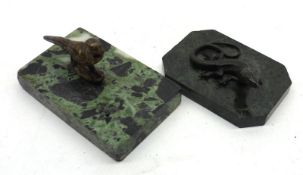 Two small patinated Bronze Desk Ornaments or Paperweights, one modelled as a pheasant, and the other