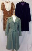 A 1960s Ladies Light Green Mac; together with a Royal Blue collarless long length Jacket and a