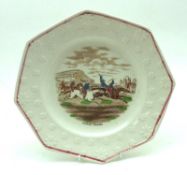 A 19th Century Octagonal Staffordshire Plate, the centre decorated with a horseracing scene, with