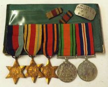 WWII Group of five Medals, 1939-45 Star, Africa Star, Burma Star, Defence Medal and War Medal,