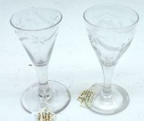 Two late 18th Century small Engraved Wine Glasses, 5” high