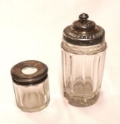 A Mixed Lot: a Silver Topper and Clear Glass Sifter Jar with pierced lid, marks rubbed; together
