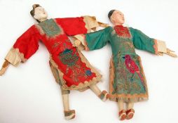 A pair of late 19th/early 20th Century Chinese Opera Dolls, of painted treen construction, each