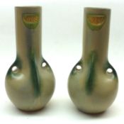 A pair of Austrian Tapering Double-handled Vases, decorated with Art Nouveau type detail, 9” high