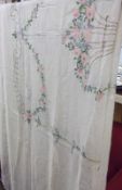 A 1920s/30s Cream Rayon Bed Cover with central flower embroidery detail, 94” x 84”