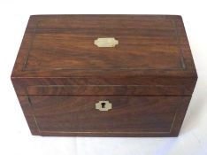 A 19th Century Rosewood Tea Caddy, the lid inlaid with central mother-of-pearl escutcheon and