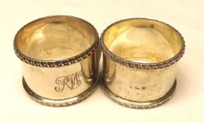 A pair of George V Napkin Rings with gadrooned edges, London 1926/8, Maker RWB (maker’s mark worn to