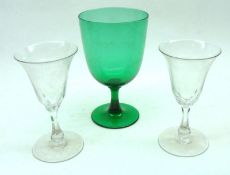 A set of six late 19th Century/early 20th Century small Clear Glass Wines on round bases, 6” high;