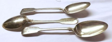 A set of three George II Fiddle pattern Tablespoons, London, Makers William Eley & William Fearn,