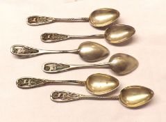 A set of six 20th Century foreign white metal Teaspoons, the stems with pierced and twisted designs,