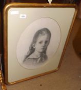 A late 19th Century Charcoal Drawing of a young girl, in rectangular gilt finish frame, dated