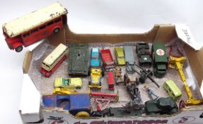 A box of mixed assorted Die-Cast Vehicles to include Buses, Army Vehicles etc
