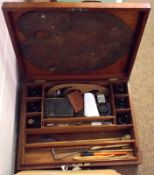 A Vintage Artist’s Mahogany Box with fitted interior, containing various bottles, tools etc