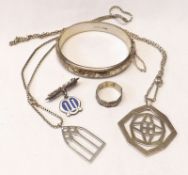 A Mixed Lot of various hallmarked Silver Jewellery: Bangle, Pendant etc