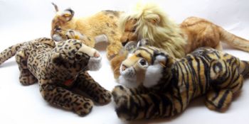 Four Steiff Big Cats, to include: Lion; Lion Cub; Tiger and Leopard