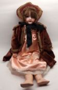 Armand Marseille Bisque Socket Head Doll with fixed blue glass eyes, painted lashes, brown and lips,