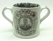A 19th Century Staffordshire Mug, decorated with Farmers Arms design, and extensive rows of text,