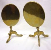 A pair of Miniature Brass Tripod Tables with hinged tops, 7” high