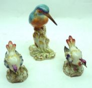 A modern Royal Worcester Model of Perched Kingfisher; together with two further reproduction Chelsea