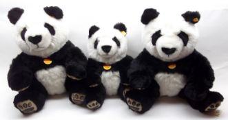 Three Steiff Pandas in varying sizes