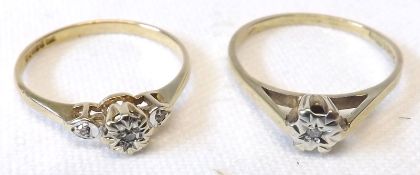 Two hallmarked 9ct Gold Rings, set with Diamond chips