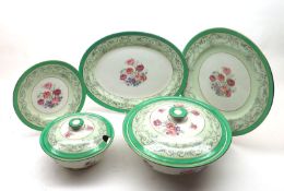 An extensive Shelley floral decorated Dinner Service with green border comprising: 24 circular