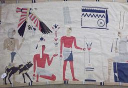 An early 20th Century Egyptian styled Wall Hanging of un-dyed linen ground, decorated with