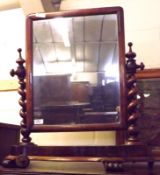 A Victorian Mahogany Dressing Table Mirror, the mirror supported on barley twist uprights to a