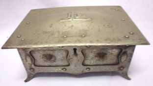 An early 20th Century Polished Pewter Trinket Box, on swept feet, 8” wide (no maker’s name)