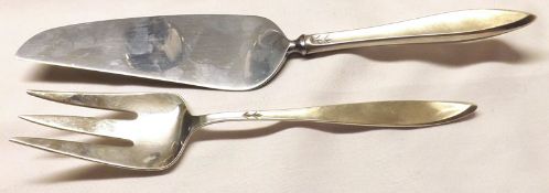 A Gorham Sterling Three-Pronged Cake Fork, 20th Century and accompanying Sterling-handled and