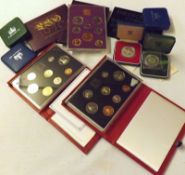 UK Proof Year Sets 1970 (2), 1971, 1990 de-luxe (2) + 1972 Silver Wedding Proof Crown (2), 1977