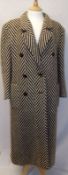 A 1970s Jaeger Full Length Wool Coat in brown and cream chevron stripe