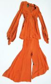 Biba Classic 1970s Two Piece, comprising of V-neck long line Tunic gathered at bust, long full