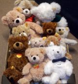 A box of thirteen assorted Steiff Teddy Bears of varying size and colour