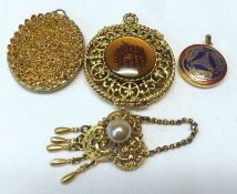 A Mixed Lot of two large Gilt Metal Lockets, one circular and one oval; a further Circular Enamelled