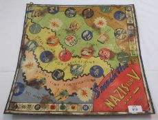 WWII period Coloured Tin Patriotic Board Game “Smash The Nazis For V”, 16” x 16”