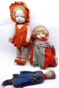 A Lenci type Felt Formed Doll, with moulded features, painted eyes and lips, blonde curly wig,