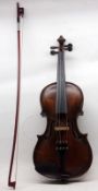 An early 20th Century Violin (no interior label present), two piece back with double purfling to