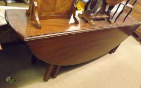 A good quality reproduction Mahogany Large Wake or Drop Leaf Table, two heavy demi-lune drop flaps