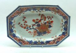 An 18th Century Chinese Canted Rectangular Platter, painted in iron red, underglaze blue and with