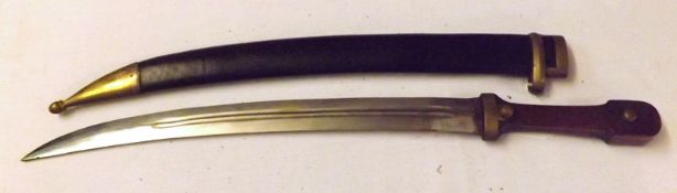 Reproduction Kindjal, curved blade 17”, wooden grip, metal mounted leather scabbard