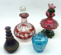 A Mixed Lot: a small Squat Bohemian Clear and Red Glass Decanter with etched vine detail (