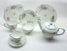 A Shelley part Tea Service, Wild Flowers pattern, No 13668, comprising Teapot, Cream Jug, Sugar