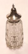 A Silver Topped and Cut Clear Glass Sugar Caster, possibly London 1921, 6” high